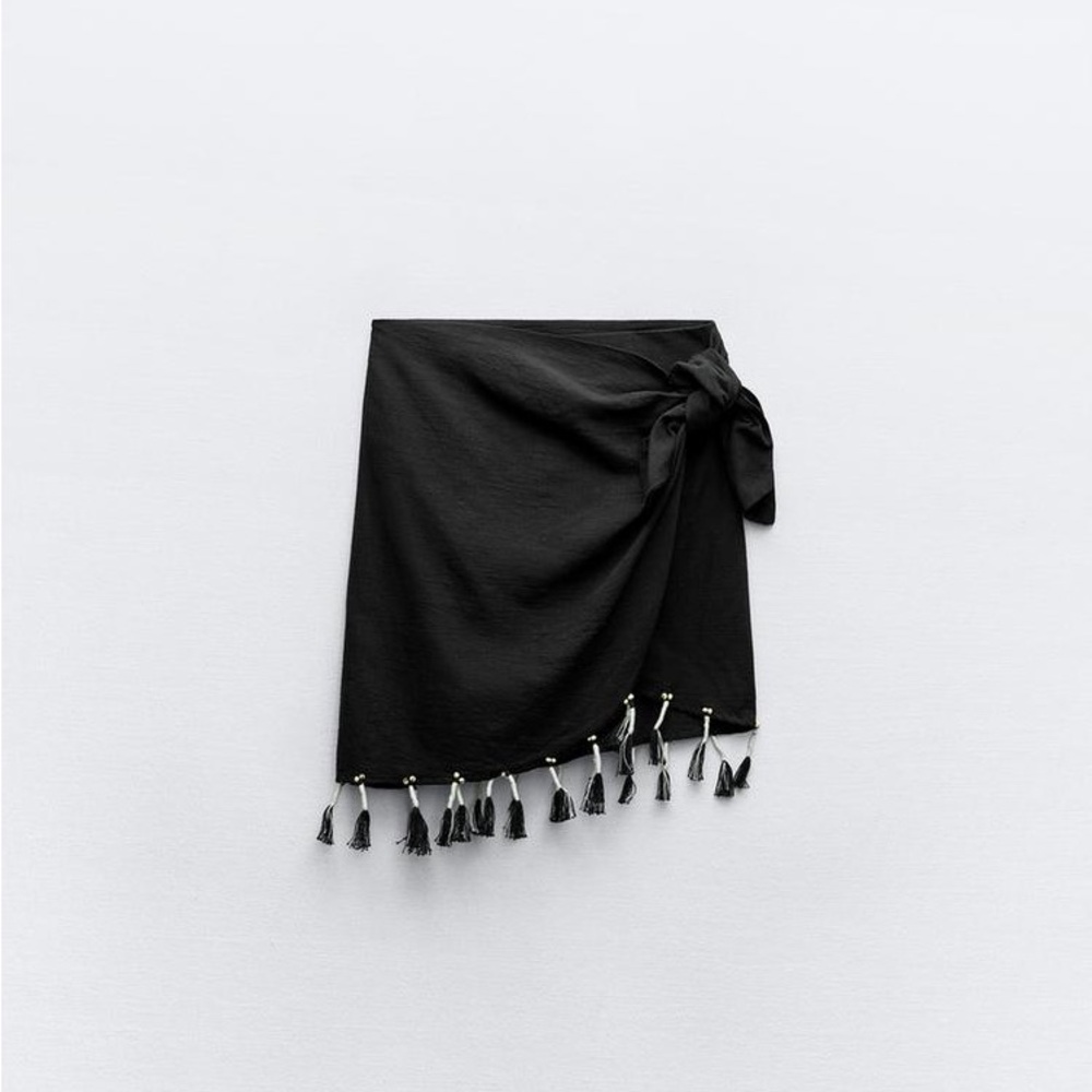 Zara Black Mini Skirt with Tassels